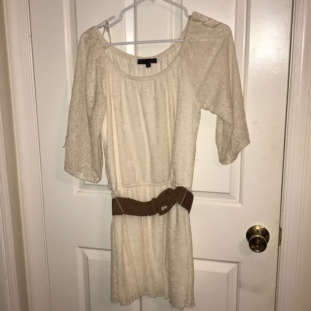 Cream Lace Dress with Belt